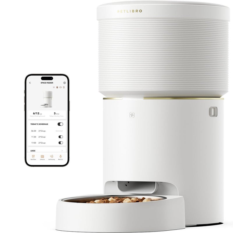 PETLIBRO Vacuum-Sealed Automatic Cat Feeders, 8L/34Cups Automatic Dog Feeder with 5G Wi-Fi, Automatic Cat Food Dispenser for Airtight Storage, Space Pet Feeder with 187mm Large Food Tray for Cat & Dog - Image 1